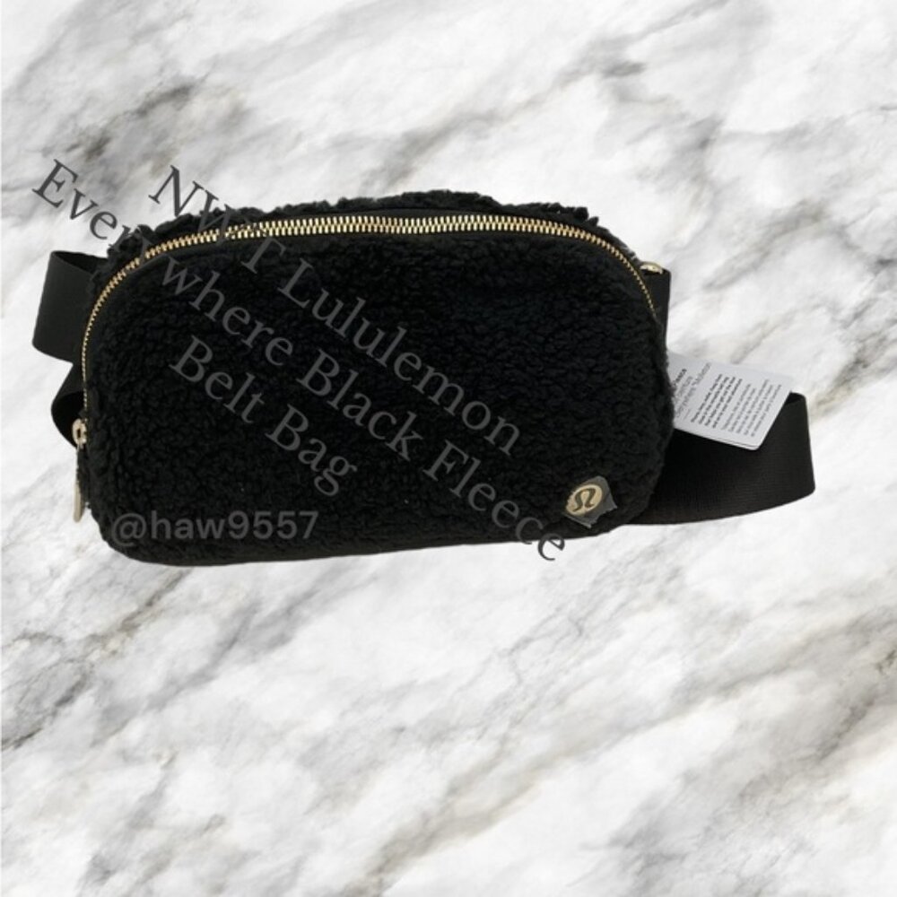 NWT Lululemon GOLD Hardware Everywhere Black FLEECE Belt Bag Fanny Pack …